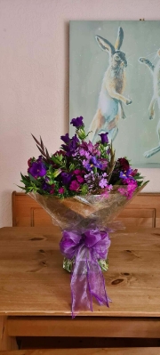 Hand Tied Bouquet in Purples, Blues & Fuchsia Pinks   Florist's Choice