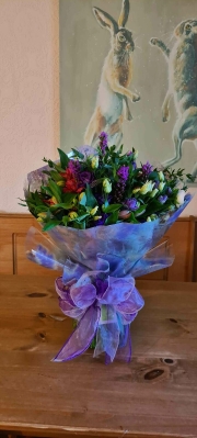 Hand Tied Bouquet Mixed Colours in a Aqua Pack   Florist's Choice