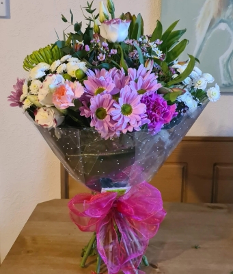 Hand Tied Bouquet Open Stems Pinks and Whites   Florist's Choice