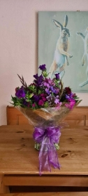 Hand Tied Bouquet in Purples, Blues & Fuchsia Pinks   Florist's Choice