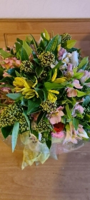 Hand Tied Bouquet Including Spring Flowers in an Aqua Pack   Florist's Choice