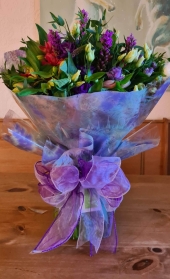 Hand Tied Bouquet Mixed Colours in a Aqua Pack   Florist's Choice