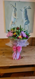 New Baby Girl Hand Tied Bouquet in an Aqua Pack   Florist's Choice
