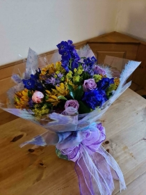 ​Hand Tied Bouquet Mixed Colours in an Aqua Pack   Florist's Choice​